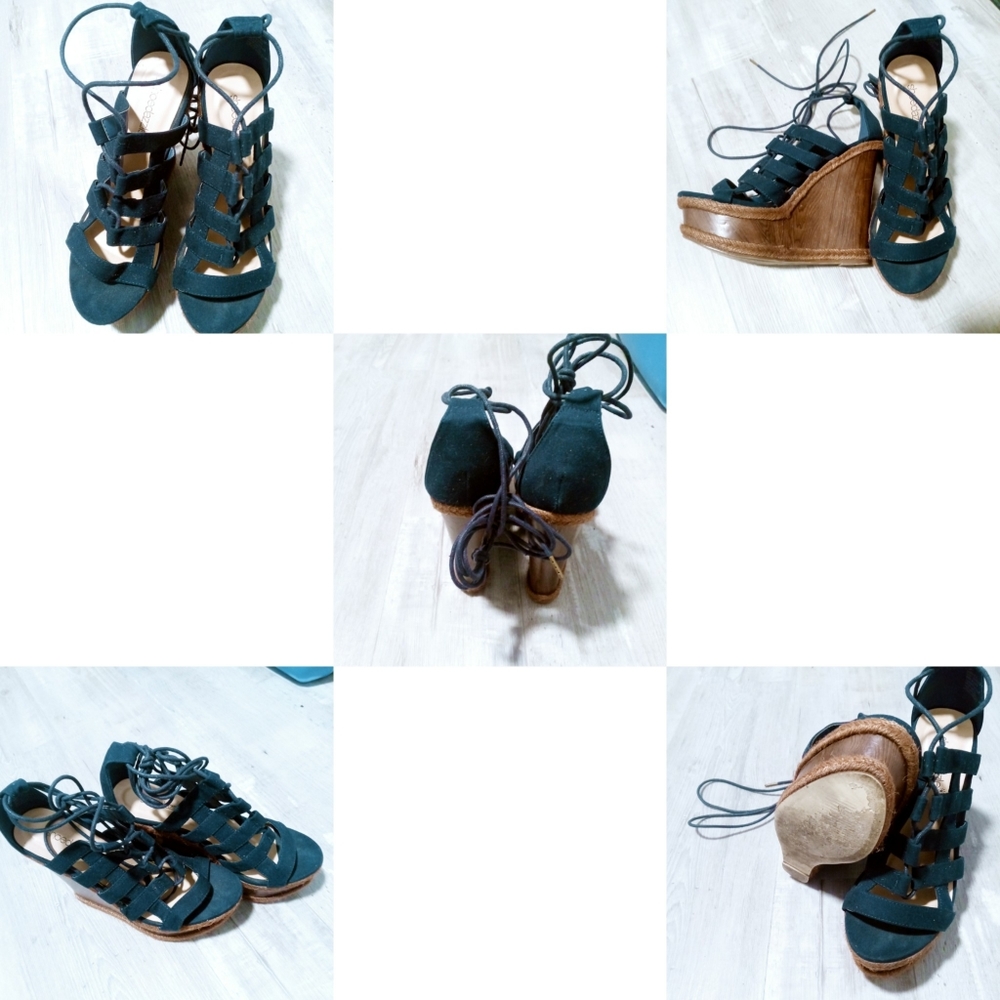 Cute navy blue tie up wedge